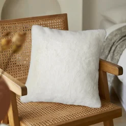 Discount GoodHome Housse de coussin effet fourrure Bolu blanc l.45 x H.45cm