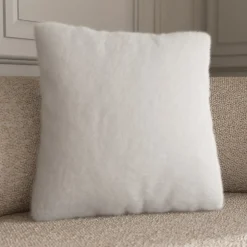 Discount GoodHome Housse de coussin effet fourrure Bolu blanc l.45 x H.45cm