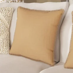 Clearance GoodHome Housse de coussin effet gaze de coton marron camel L.45 x l.45cm