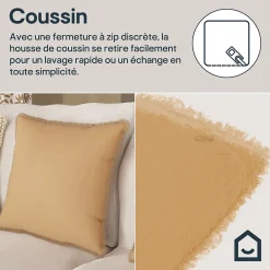 Clearance GoodHome Housse de coussin effet gaze de coton marron camel L.45 x l.45cm