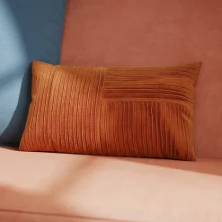 Discount GoodHome Housse de coussin effet velours cotelé Gareta terracotta l.50 x H.30cm