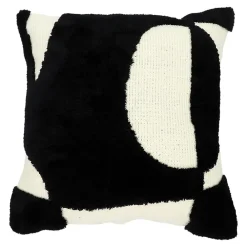 GoodHome Housse de coussin en coton Aizu imprimé géométrique noir et blanc l.45 x H.45cm