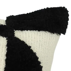 GoodHome Housse de coussin en coton Aizu imprimé géométrique noir et blanc l.45 x H.45cm