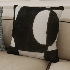 GoodHome Housse de coussin en coton Aizu imprimé géométrique noir et blanc l.45 x H.45cm
