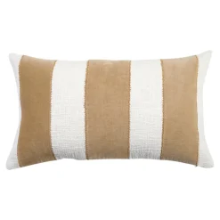 GoodHome Housse de coussin en coton Kolar rayures blanc et beige l.50 x H.30cm* Housse De Coussin|Housse De Coussin
