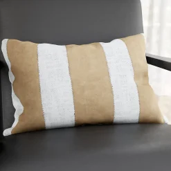 GoodHome Housse de coussin en coton Kolar rayures blanc et beige l.50 x H.30cm* Housse De Coussin|Housse De Coussin