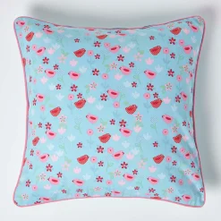 Homescapes Housse de coussin en coton oiseaux et fleurs, 60 x 60 cm -* Housse De Coussin|Housse De Coussin