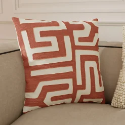 GoodHome Housse de coussin en coton Manado imprimé géométrique terracotta et blanc l.45 x H.45cm* Housse De Coussin|Housse De Coussin