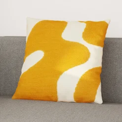 GoodHome Housse de coussin en coton Arribas effet velours blanc et jaune l.45 x H.45cm* Housse De Coussin|Housse De Coussin