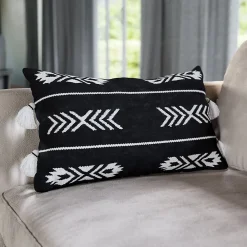 GoodHome Housse de coussin en coton Rahat imprimé géométrique noir et blanc l.60 x H.40cm* Housse De Coussin|Housse De Coussin