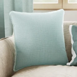 GoodHome Housse de coussin en coton Jalna bleu celadon L.45 x l.45cm* Housse De Coussin|Housse De Coussin