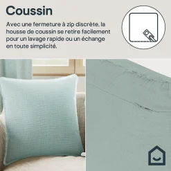 GoodHome Housse de coussin en coton Jalna bleu celadon L.45 x l.45cm* Housse De Coussin|Housse De Coussin