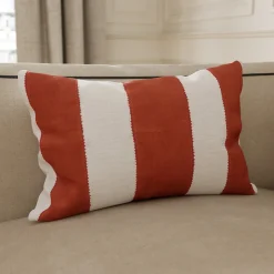 GoodHome Housse de coussin en coton Kolar rayures terracotta et blanc l.50 x H.30cm* Housse De Coussin|Housse De Coussin