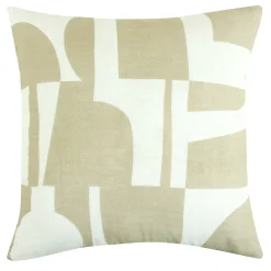 GoodHome Housse de coussin en coton Hapur imprimé géométrique blanc et beige l.45 x H.45cm* Housse De Coussin|Housse De Coussin