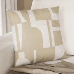 GoodHome Housse de coussin en coton Hapur imprimé géométrique blanc et beige l.45 x H.45cm* Housse De Coussin|Housse De Coussin