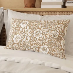 GoodHome Housse de coussin en coton Alsina fleuri beige l.50 x H.30cm* Housse De Coussin|Housse De Coussin