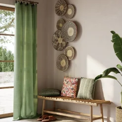 GoodHome Housse de coussin en coton Deesa jacquard vert kaki clair l.45 x H.45cm* Housse De Coussin|Housse De Coussin
