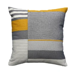 Online GoodHome Housse de coussin en coton Sunam imprimé géométrique jaune et gris l.45 x H.45cm