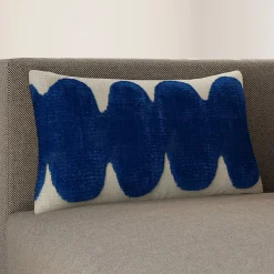 GoodHome Housse de coussin en coton Albizia imprimé ondulé bleu et blanc l.50 x H.30cm* Housse De Coussin|Housse De Coussin