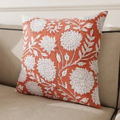 Sale GoodHome Housse de coussin en coton Melaka fleuri terracotta l.45 x H.45cm
