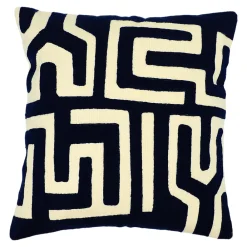 GoodHome Housse de coussin en coton Manado imprimé géométrique bleu et blanc l.45 x H.45cm* Housse De Coussin|Housse De Coussin