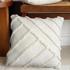 Sale GoodHome Housse de coussin en coton tufté Saline blanc cassé l.45 x H.45cm