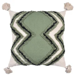 Sale Deko & Co Housse de coussin en coton tufté imprimé berbère vert, beige, noir L.45 x l.45cm