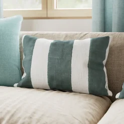 GoodHome Housse de coussin en coton Kolar rayures vert et blanc l.50 x H.30cm* Housse De Coussin|Housse De Coussin
