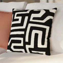 GoodHome Housse de coussin en coton Manado imprimé géométrique noir et blanc l.45 x H.45cm* Housse De Coussin|Housse De Coussin