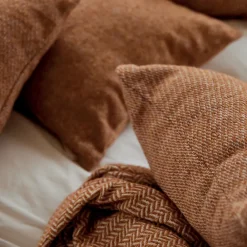 Toison d'Or Housse de coussin en laine avec micro-motif losange (45x45 cm - Marron Brun)* Coussin Pour Canapé