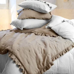 Sale Linnea Housse de coussin en mousseline de coton 55x80 cm cm + 5 cm ELZA blanc neige