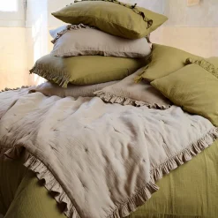 Best Linnea Housse de coussin en mousseline de coton 55x80 cm cm + 5 cm ELZA beige ficelle
