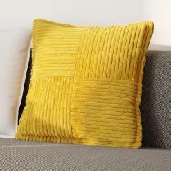 Discount GoodHome Housse de coussin en velours cotelé Galwey jaune ocre l.45 x H.45cm