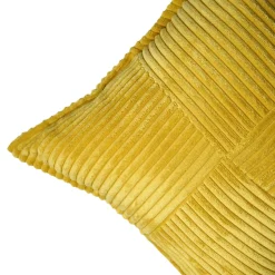 Discount GoodHome Housse de coussin en velours cotelé Galwey jaune ocre l.45 x H.45cm