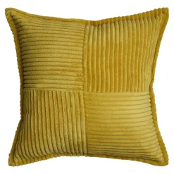 Discount GoodHome Housse de coussin en velours cotelé Galwey jaune ocre l.45 x H.45cm