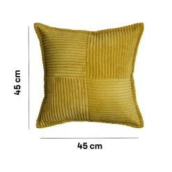 Discount GoodHome Housse de coussin en velours cotelé Galwey jaune ocre l.45 x H.45cm