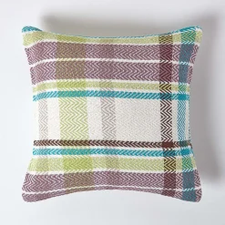 Clearance Homescapes Housse de coussin falun à carreaux verts en coton, 60 x 60 cm -