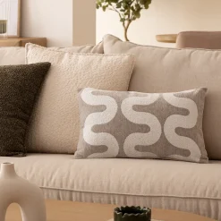 Discount Atmosphera Créateur D'Intérieur Housse de coussin Jeni chenille beige lin 50x30cm - Atmosphera