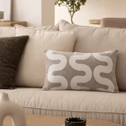Discount Atmosphera Créateur D'Intérieur Housse de coussin Jeni chenille beige lin 50x30cm - Atmosphera