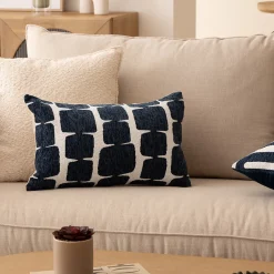 Discount Atmosphera Créateur D'Intérieur Housse de coussin Jeni chenille bleu égéen 50x30cm - Atmosphera