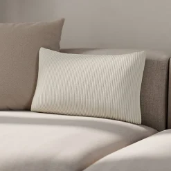 Outlet GoodHome Housse de coussin velours cotelé Akola blanc cassé l.50 x H.30cm