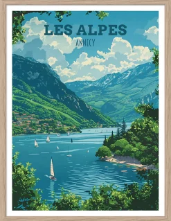 Clearance Dada Art Image encadrée lac d'Annecy blanc, bleu, vert l.30 x H.40cm