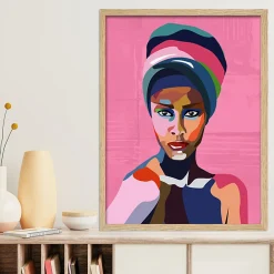 Best CM Creation Image encadrée portrait de femme rose l.43 x L.53 cm