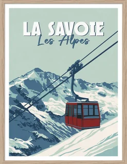 Best Dada Art Image encadrée Savoie télécabine bleu, blanc l.30 x H.40cm
