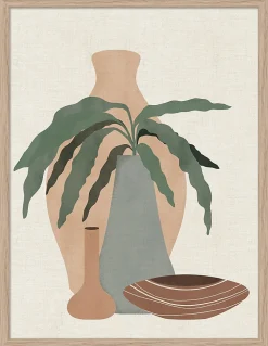 New Dada Art Image encadrée vase et pot ethnique beige l.30 x H.40 cm