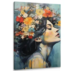 Discount Muralo Image PORTRAIT De Femme Visage Fleurs 80cm x 120cm - Parfait pour décorer votre salon, chambre ou bureau avec un design unique et