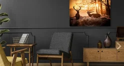 Online Muralo Image Sur Toile CERF Lever du Soleil 3D 120cm x 80cm - Parfait pour décorer votre salon, chambre ou bureau avec un design unique