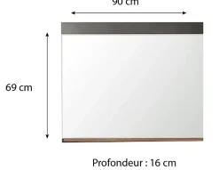 Trend Team INDY - Meuble d'entrée - Miroir avec tablette en mélaminé coloris gris ciment. L - H - P : 90 - 62 - 20 cm* Miroir|Miroir