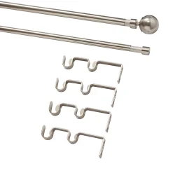Discount GoodHome Kit de tringle à rideau double extensible embout boule Athens , 120/210 cm, Ø16/19mm gris