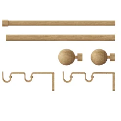 Best GoodHome Kit de tringle à rideau extensible double embout boule Syros effet chêne 200/330 cm Ø16/19mm